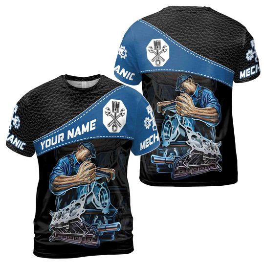 Customize Name Mechanic Dad Gift 3D T-Shirt