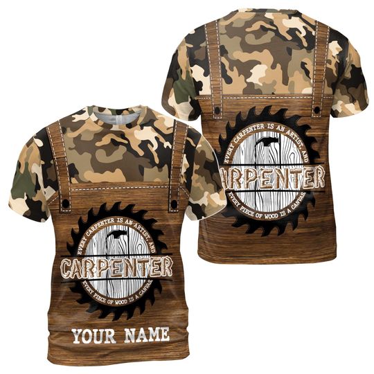 Custom Name Carpenter Camouflage Wood Men's T-shirt