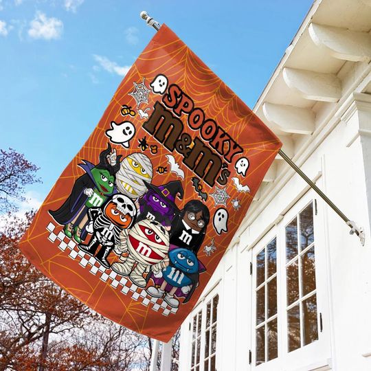 Retro Halloween M and M Flag, Vintage Spooky M&M Flag, Candies Boo Halloween Flag, Pumpkin Flag