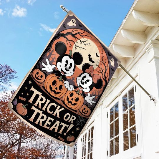 Disney Halloween Flag, Vintage Spooky Mouse and Friends Flag, Mickey Boo Halloween Flag, Disney Pumpkin Flag