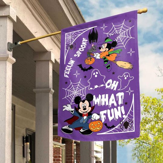 Disney Halloween Flag, Mickey Mouse Halloween Flag or House Flag, Disney Halloween Outdoor, Trick Or Treat Mickey And Minnie