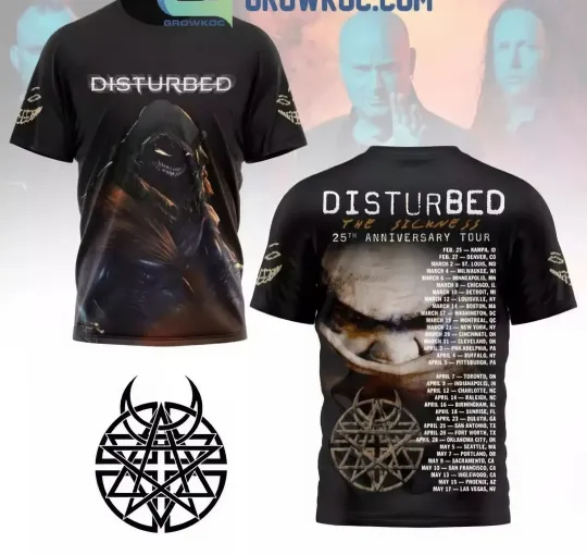 Disturbed The Sickness 25th Anniversary Tour 2025 3D T Shirt