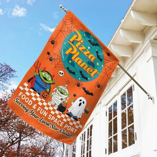 Disney Toy Story Halloween Flag, Custom Toys Yard Decor,Pumpkin Halloween,Spooky Aliens,Disney HLW Decor