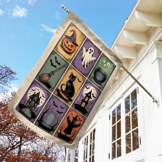 Happy Halloween Witch Flag, Halloween Flag, Spooky Season Flag, Halloween Yard Flag, Fall Yard Flag, Halloween House Banner