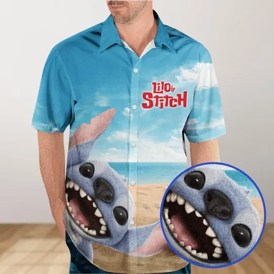 Lilo And Stitch Button Shirt, Disney Stitch Hawaiian Shirt, Stitch Movie Shirt, Cartoon Aloha Shirt, Disneyworld Shirt, Disneyland Gift