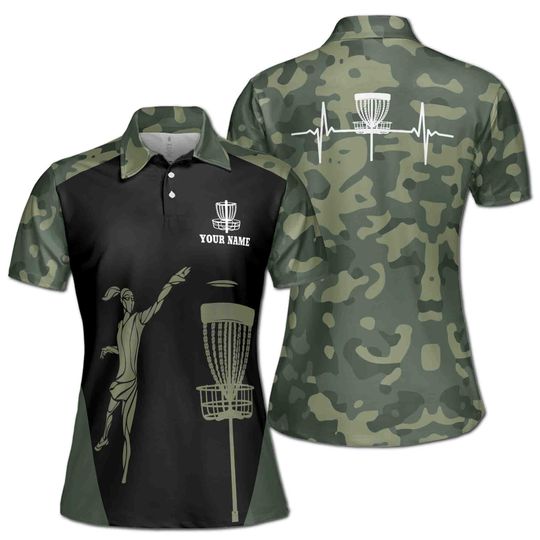 Custom Name Camouflage Camo Pattern Lady Disc Golf Women's Polo Shirt