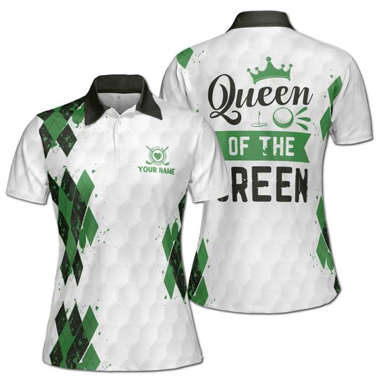 Custom Name Argyle Queen of The Green Golf Women's Polo Shirt