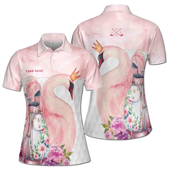 Custom Name Pink Flamingo Flamingo Pattern Golf Women's Polo Shirt