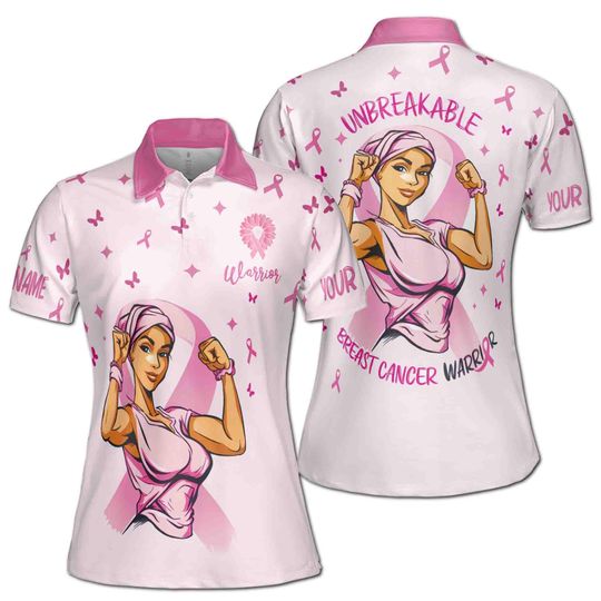 Custom Name Unbreakable Breast Cancer Warrior Women's Polo