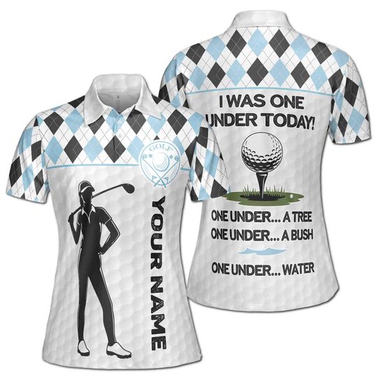 Funny Blue Pastel Argyle I Was One Under Today Lady Golfer Women's Polo Shirt