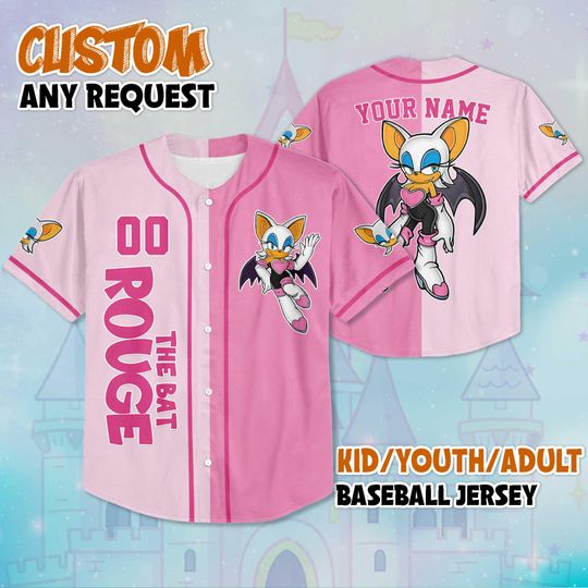 Custom Rouge the Bat Baseball Jersey, Sonic the Hedgehog Jersey Shirt, Custom Sonic Team Outfit, Gift for Fans