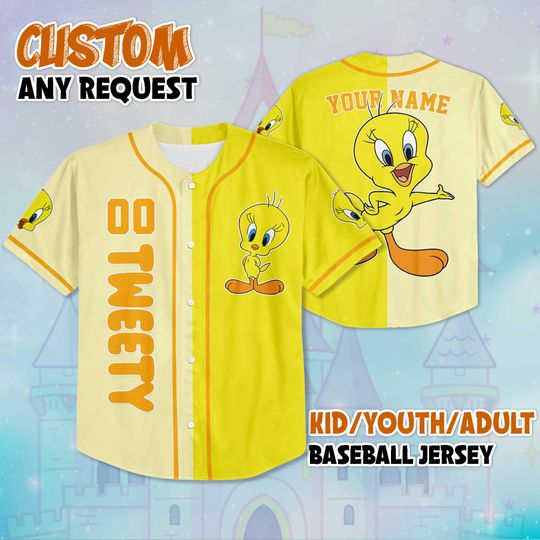 Custom Tweety Bird Jersey, Personalized Looney Tunes Baseball Shirt, Matching Family Outfit, Birthday Gift for Cartoon Lovers