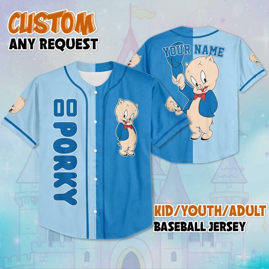 Custom Porky Pig Jersey, Personalized Looney Tunes Baseball Shirt, Matching Family Outfit, Birthday Gift for Cartoon Lovers