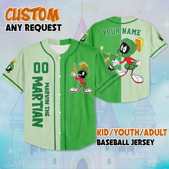 Custom Marvin the Martian Baseball Jersey, Personalized Looney Tunes Baseball Shirt, Matching Outfit, Fun Cartoon Gift for Fans