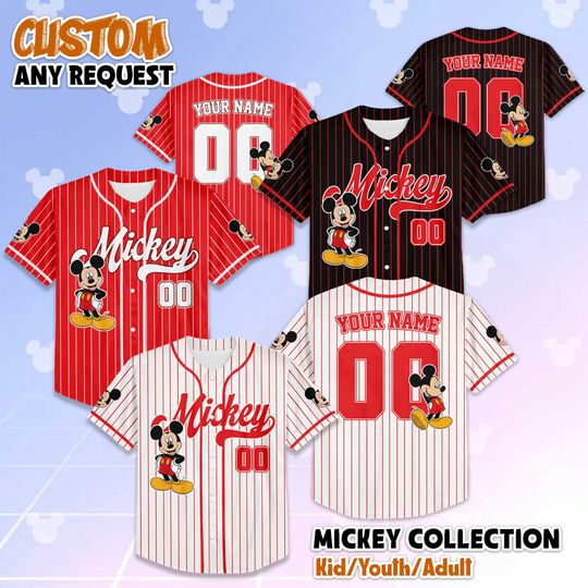 Personalized Mickey Mouse Baseball Jersey, Custom Disney Mickey Mouse Jersey Shirt, Disneyland Baseball Jersey, Magic Kingdom Gift