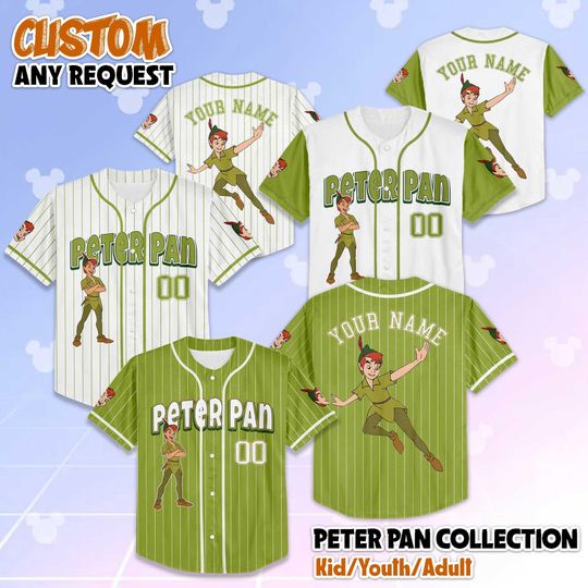 Personalized Peter Pan Baseball Jersey, Custom Neverland Jersey Shirt, Disney Adventure Outfit, Gift for Disney Fans & Kids