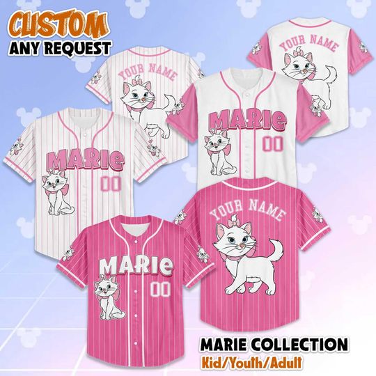 Personalized The Aristocats Marie Baseball Jersey, Custom The Aristocats Jersey Shirt, Disney Cat Outfit, Gift for Classic Disney