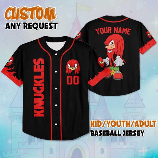 Personalized Knuckles Black Color Baseball Jersey, Custom Knuckles The Hedgehog Jersey Shirt, The Hedgehog Baseball Jersey, Birthday Gift