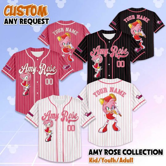 Personalized Amy Rose Baseball Jersey, Custom Amy Rose Jersey Shirt, Sonic The Hedgehog Baseball Jersey, Disney Birthday Gift