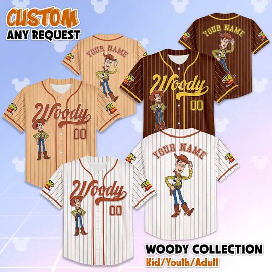 Personalized Woody Toy Story Baseball Jersey, Custom Disney Toy Story Jersey, Disneyland Jersey Gift for Kids & Pixar Fans