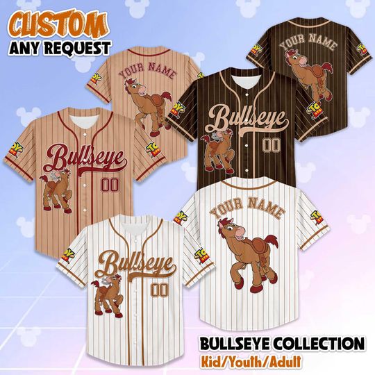 Personalized Bullseye Toy Story Baseball Jersey, Custom Disney Toy Story Jersey, Disneyland Jersey Gift for Kids & Pixar Fans