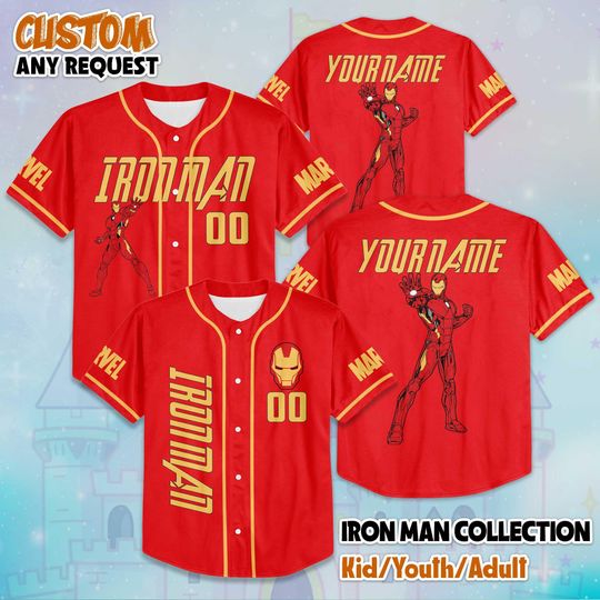 Personalized The Avengers Iron Man Baseball Jersey, Disney Marvel Iron Man Jersey, Magic Kingdom Shirt, Gift for Disney Fan