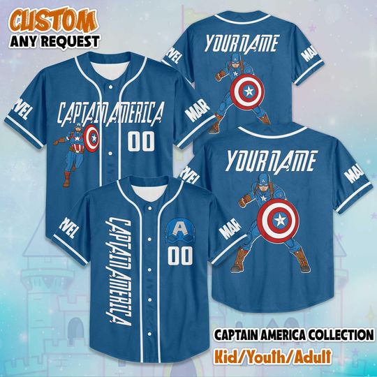 Personalized The Avengers Captain America Baseball Jersey, Disney Marvel Captain America Jersey, Magic Kingdom Shirt, Gift for Disney Fan