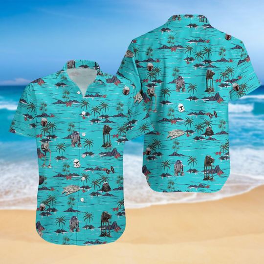 Star Wars At at R2D2 Hawaiian Shirt, Summer Vacation Galaxy Shirt, Star Wars Beach Gift for Fan, Summer Gift For Him, Father Gift