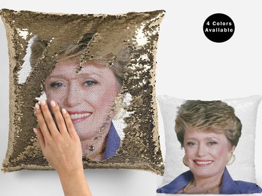 Rue mcclanahan golden sequin pillow, celebrity pillow, rue mcclanahan flip sequin pillow gift idea
