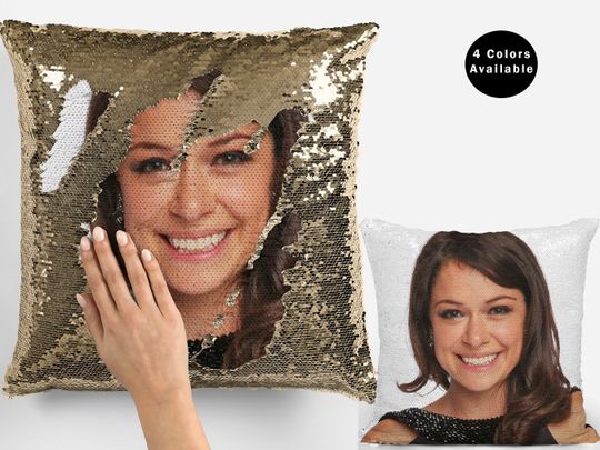 Tatiana maslany sequin pillow, tatiana maslany cushion home decor, tatiana pillow, beautiful tatiana maslany flip sequin pillow
