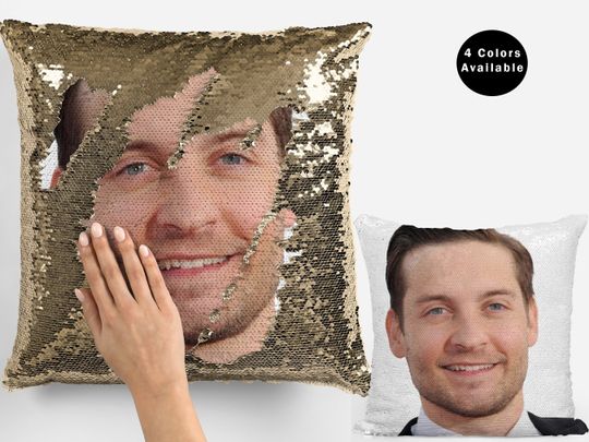 Tobey maguire sequin pillow, tobey maguire cushion home decor, tobey pillow, handsome tobey maguire flip sequin pillow fan gift