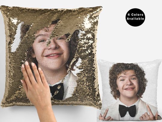 Gaten matarazzo sequin pillow, celebrity sequin pillow, gaten matarazzo flip sequin pillow, gaten matarazzo pillow gift fans