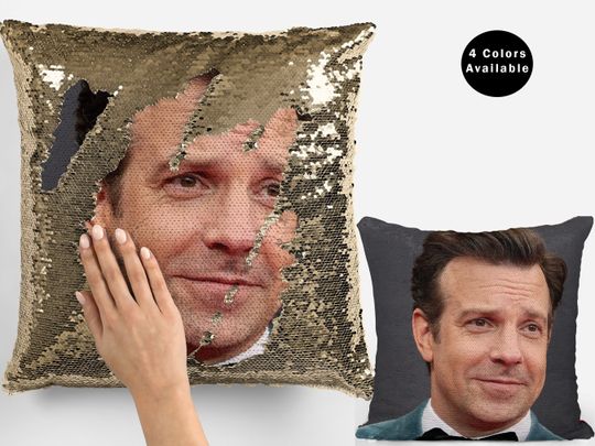 Jason sudeikis sequin pillow, flip sequin pillow, american actor jason sudeikis pillow, pillow cushion gift idea for fans