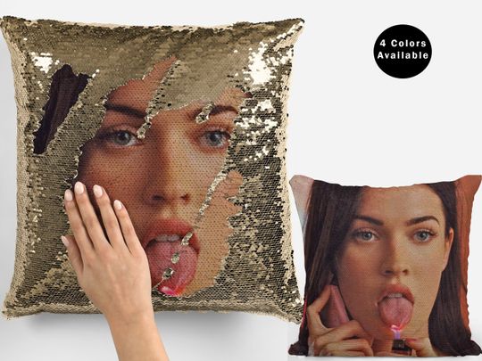 Megan fox - jennifer sequin pillow, celebrity sequin pillow, beautiful megan fox flip sequin pillow gift, megan pillow