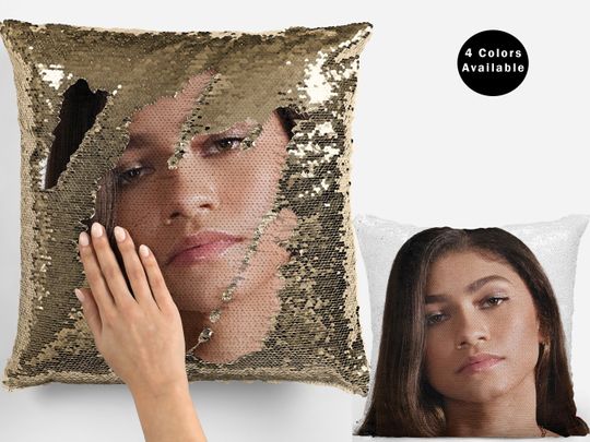 Zendaya sequin pillow, celebrity sequin pillow, beautiful zendaya flip sequin pillow gifts, zendaya pillow gift for fans