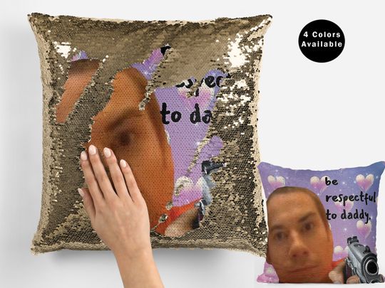 Baka Spencer with Gun Meme Sequin Pillow, Celebrity Sequin Pillow, Spencer Shay Flip Sequin Pillow, iCarly Gift Idea for fans