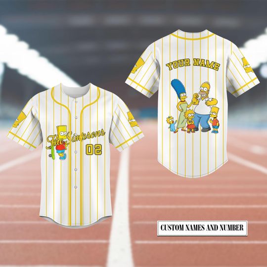 Custom The Simpsons Family Baseball Jersey, Personalized The Simpsons Pinstripe Baseball Shirt