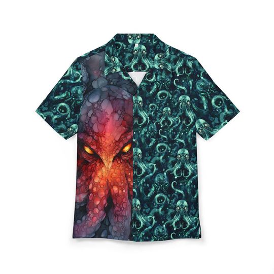 Red Octopus Hawaiian Shirt Gothic Kraken Outfit Retro Cthulhu Gift