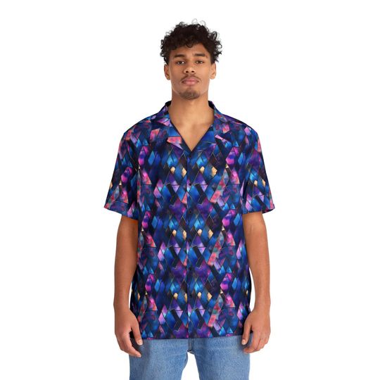 Vibrant Geometric Men's Hawaiian Shirt - Perfect for Summer, Beach Parties