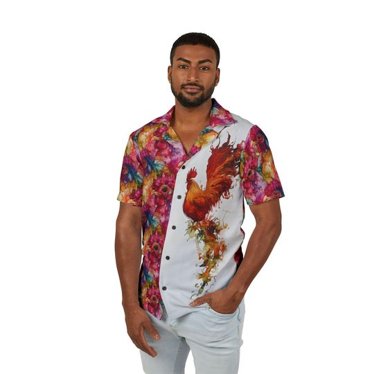 Hawaiian Shirt, Rooster Shirt for Men, Chicken Life Shirt, Game Cock Aloha Shirt