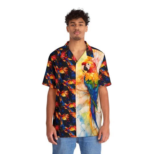 Men's Hawaiian Shirt, Parrot Lover Birds of Paradise Tropical Bird Nature Lover Gift