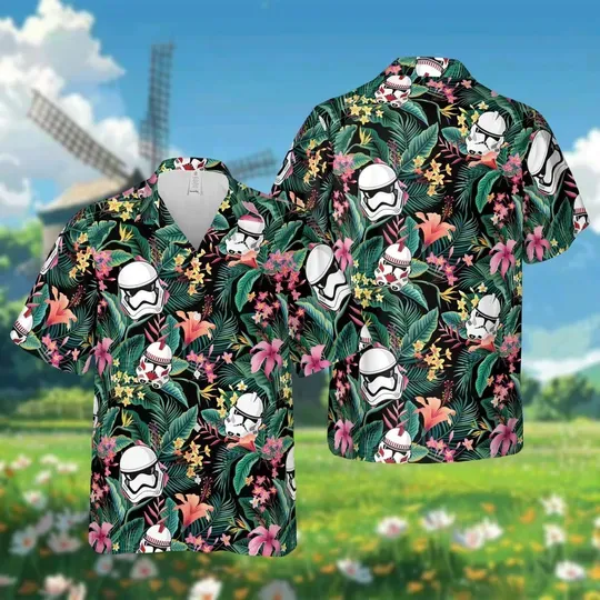 Stormtrooper Floral Hawaiian Shirt, Star Wars Character Button Shirt, Disney Tropical Summer T-Shirt, Beach Aloha Shirt For Men And Wo