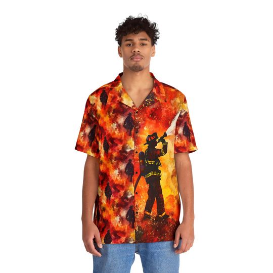 Bold Firefighter Hawaiian Shirt - Summer Vibes, Tropical, Beachwear