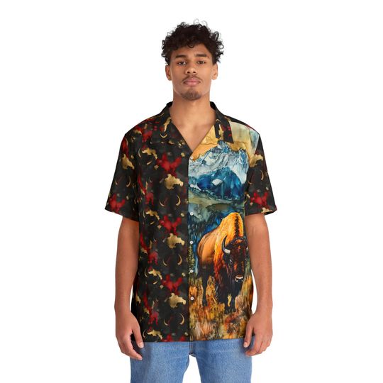 Western Bison Men's Hawaiian Shirt, Buffalo Roam, Bison Lovers, Western Style