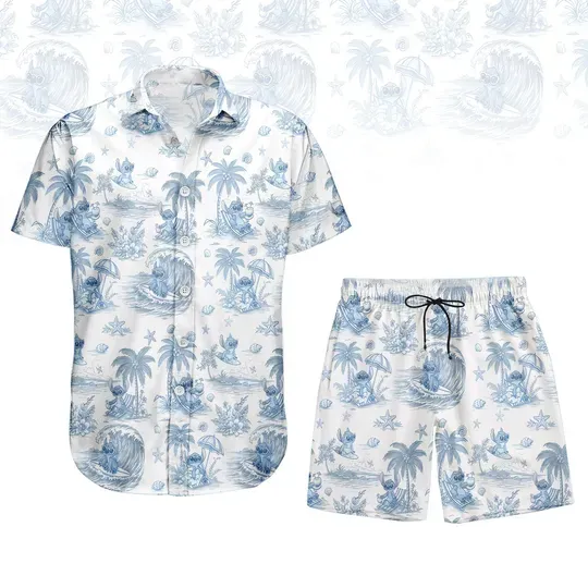 Disney Stitch Hawaiian Shirt and Short, Lilo Stitch Beach Summer, Disneyland Trip 2025 Button Shirt, Stitch Lover Gift