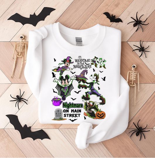 Retro Nightmare on Main Street Disney Halloween Sweatshirt, Vintage Mickey Halloween, Vintage Disney Halloween Sweater, Spooky Season