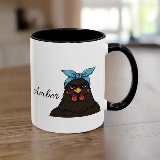 Custom Chicken Lady Mug, Personalized Name, Hand-Drawn Mad Hen Coffee Cup