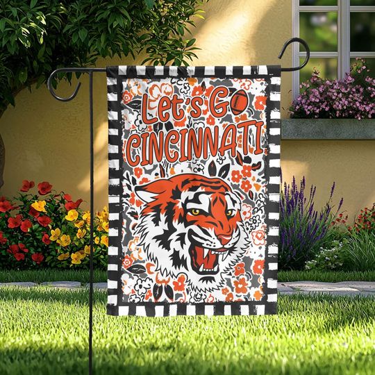 Lets Go Cincinnati Garden Flag, Tiger Design Yard Flag for Outdoor Decor,