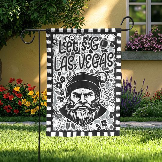 Lets Go Las Vegas Garden Flag  Black White Bearded Pirate Football Theme