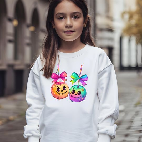 Youth Iridescent Ghost Pumpkin Shirt, Coquette Aesthetic Halloween Tee